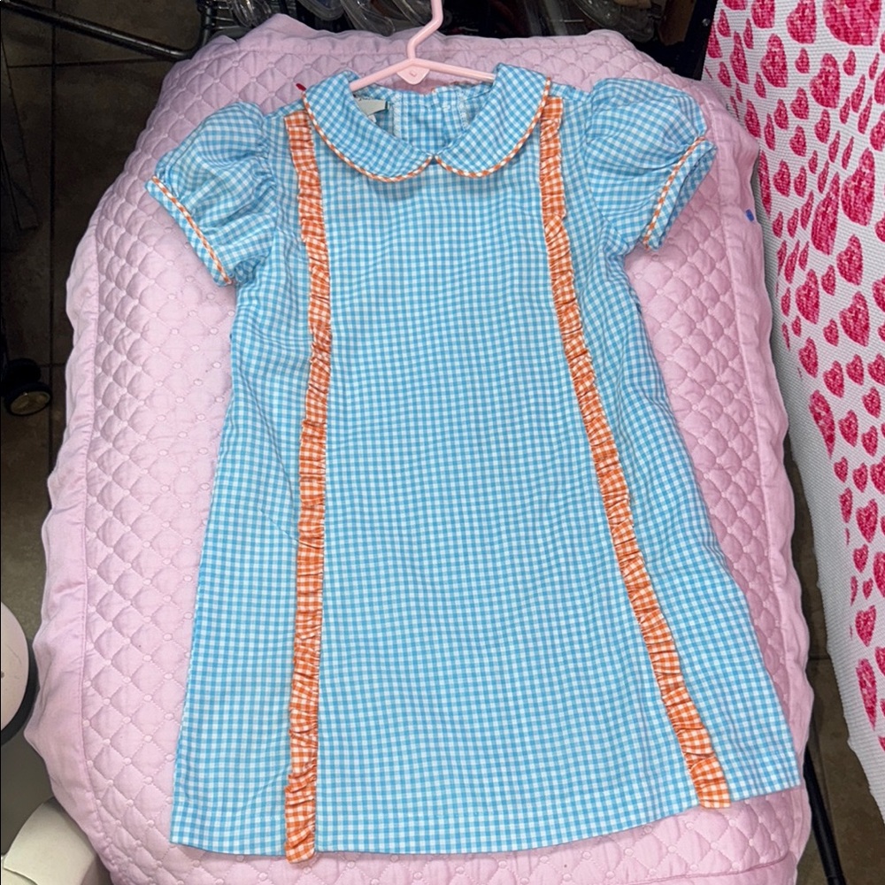 Charming Gingham Dress with Orange Accents